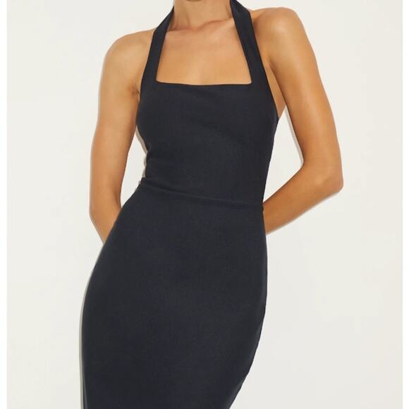 Lulus NWOT Londa Dark Navy Blue Halter Neck Trumpet Bodycon Knit Midi Dress XS - Picture 4 of 10